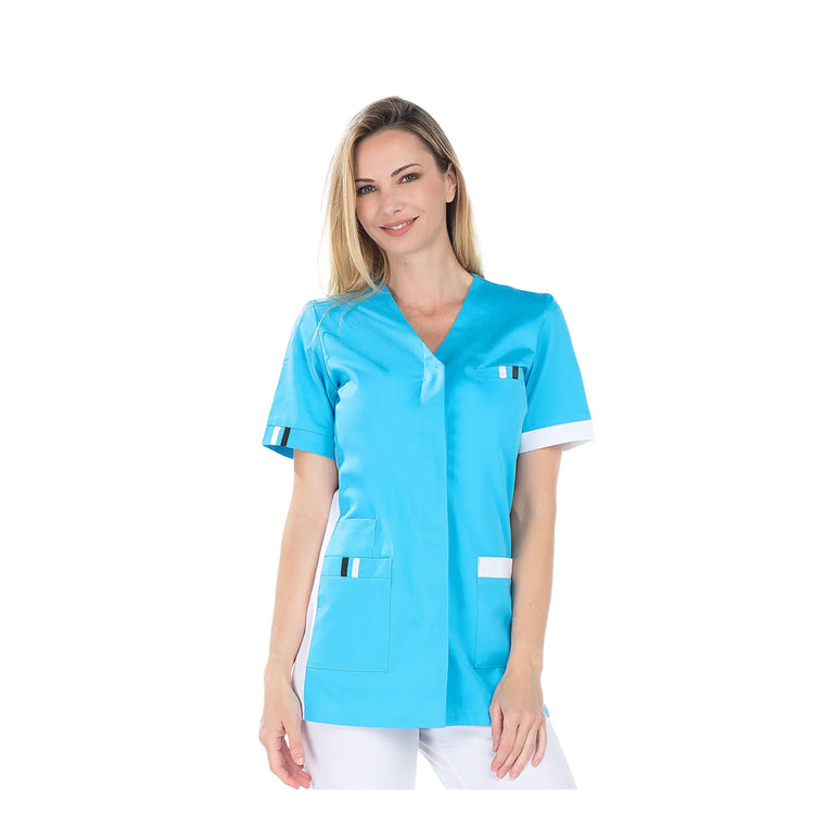 Amélie - Tunique - Manches courtes - Femme - 75 cm My Blouse  Sergé-Atoll-Blanc-Noir-T7-XXXXL