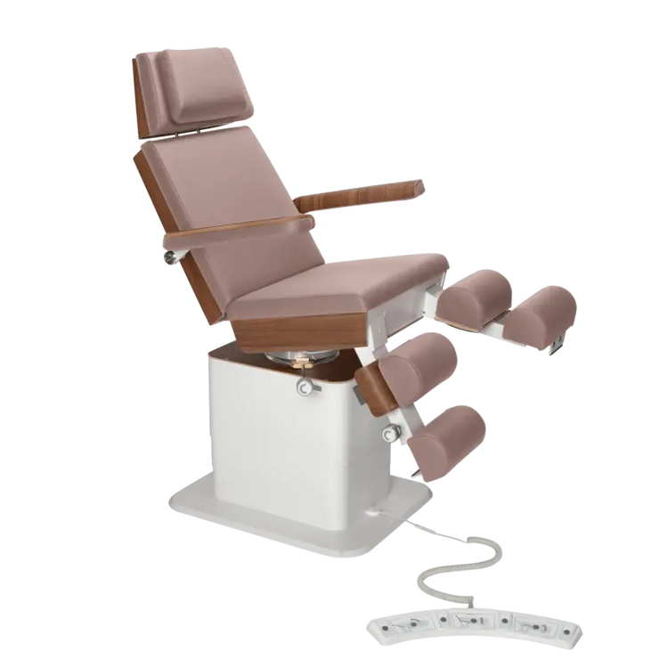 Fauteuil de pédicurie - MOON - Relevage électrique - Filaire - Ruck My Podologie  Taupe-3-moteurs-Noyer