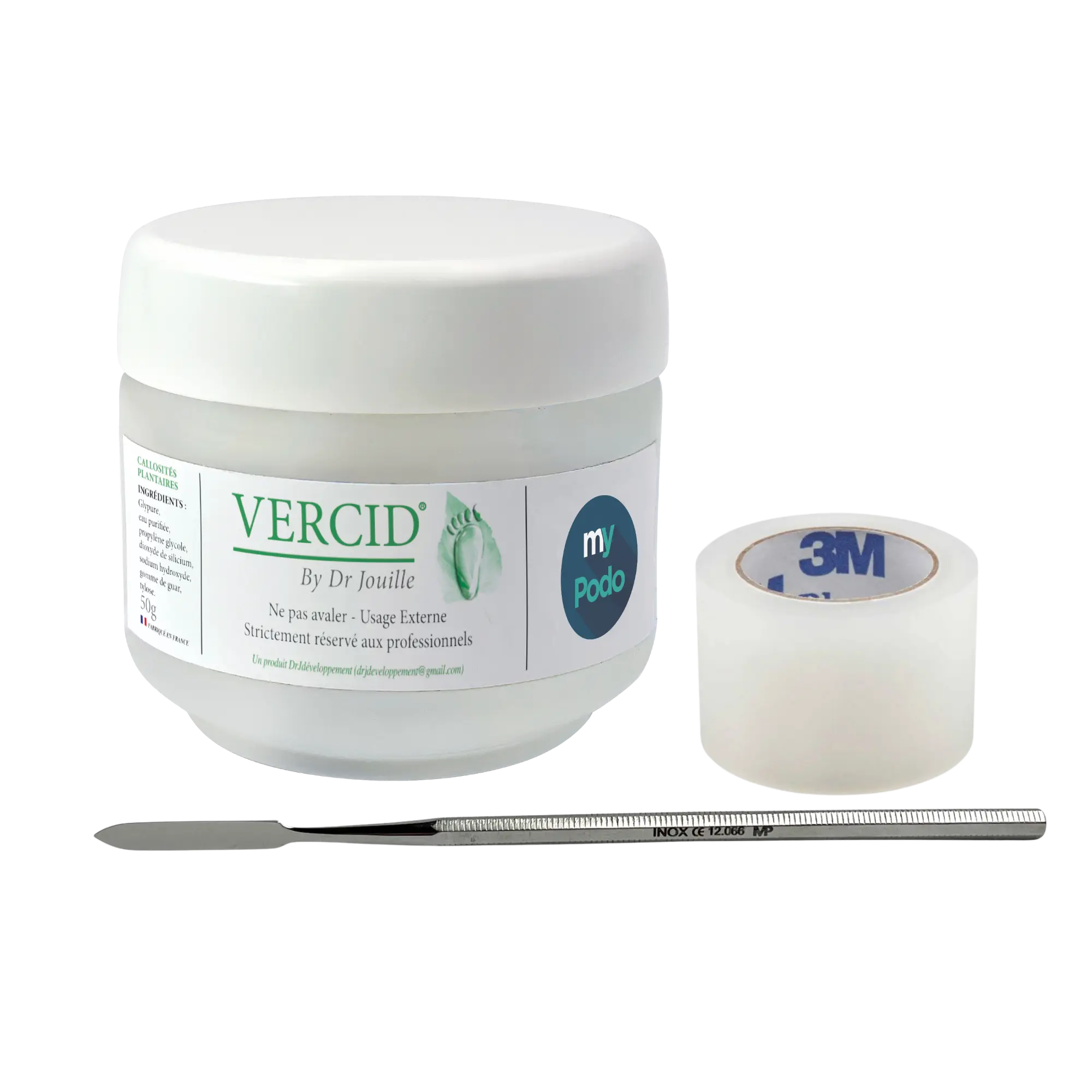 Kit Vercid du Docteur Jouille - Pot 50 g + Spatule à ciment + Rouleau de blenderm Vercid by Dr Jouille 