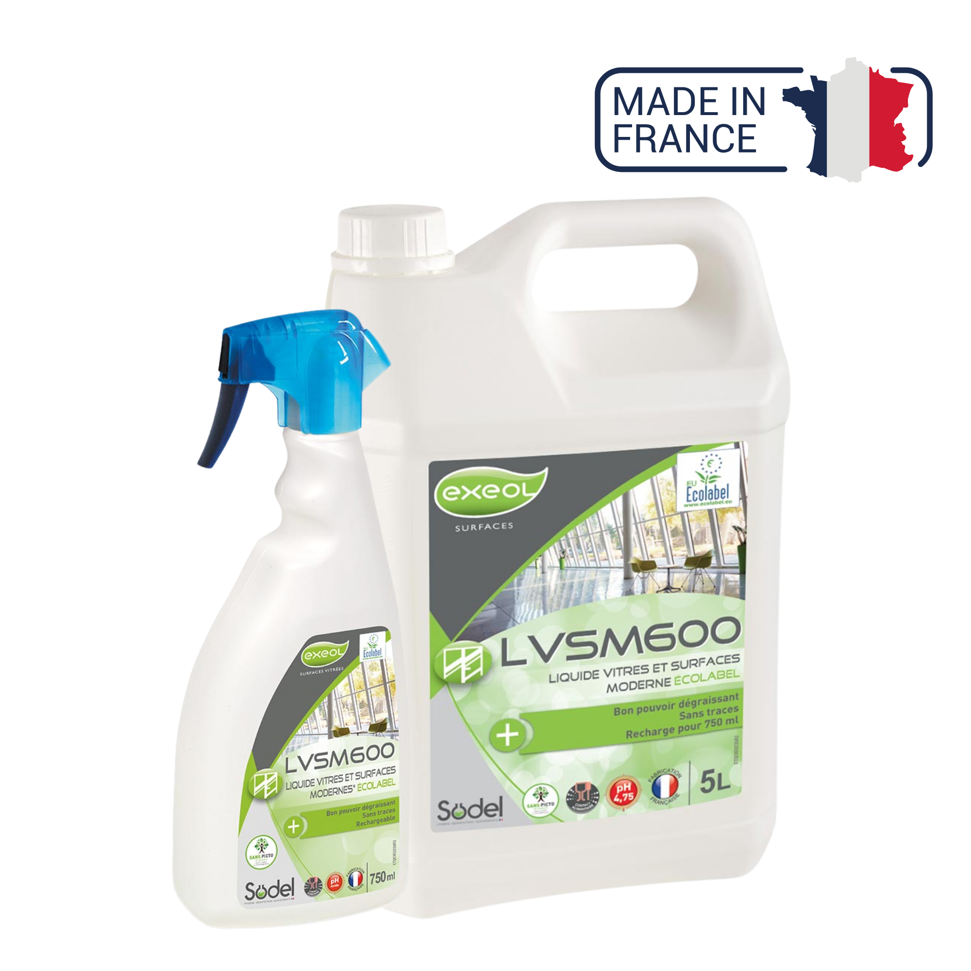 LVSM600  - Nettoyant dégraissant surfaces vitrées Écolabel - Sodel Exeol 