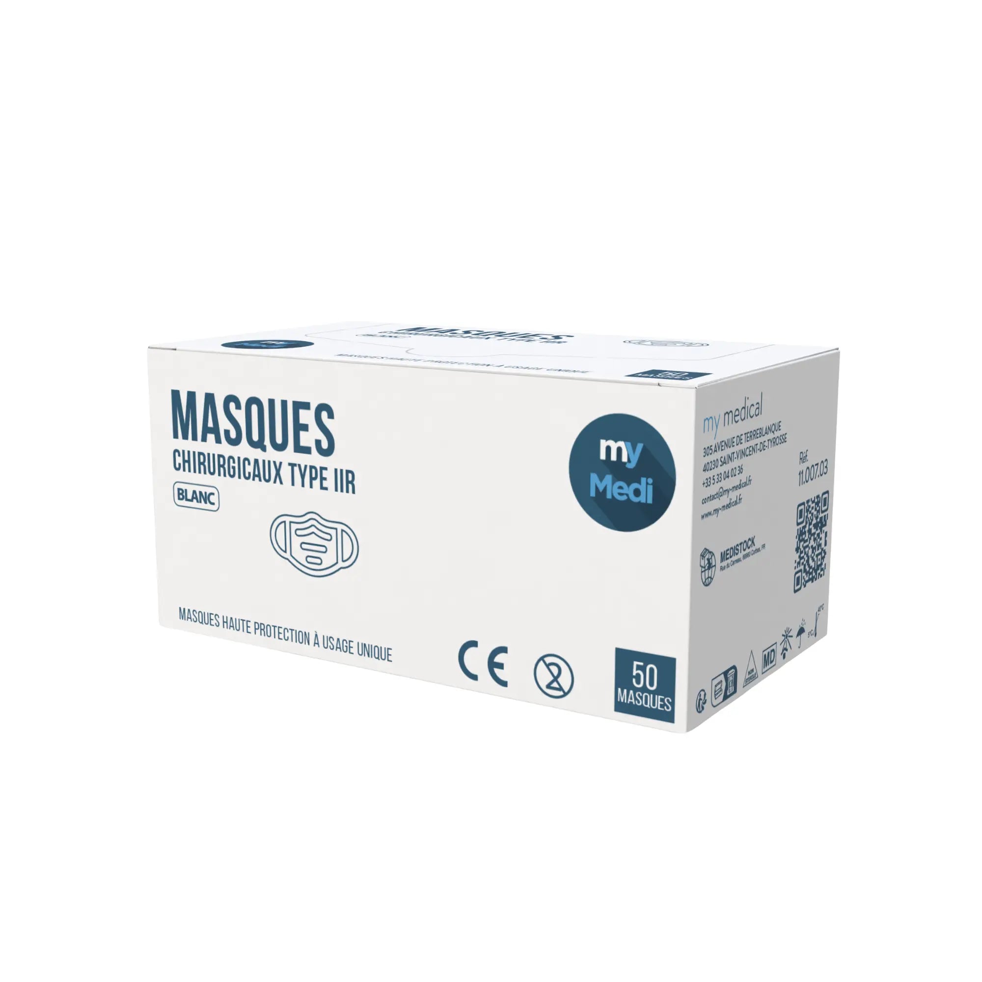 Masque chirurgical - 3 plis de type IIR - Norme EN14683 - Certification CE - Boîte de 50 masques - 3 coloris - My Médical My Medical 