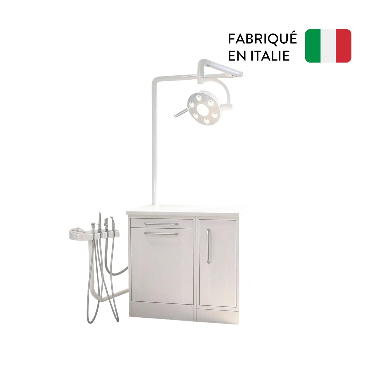 Podomed — exemple de configuration avec éclairage de soins et rangement complémentaire